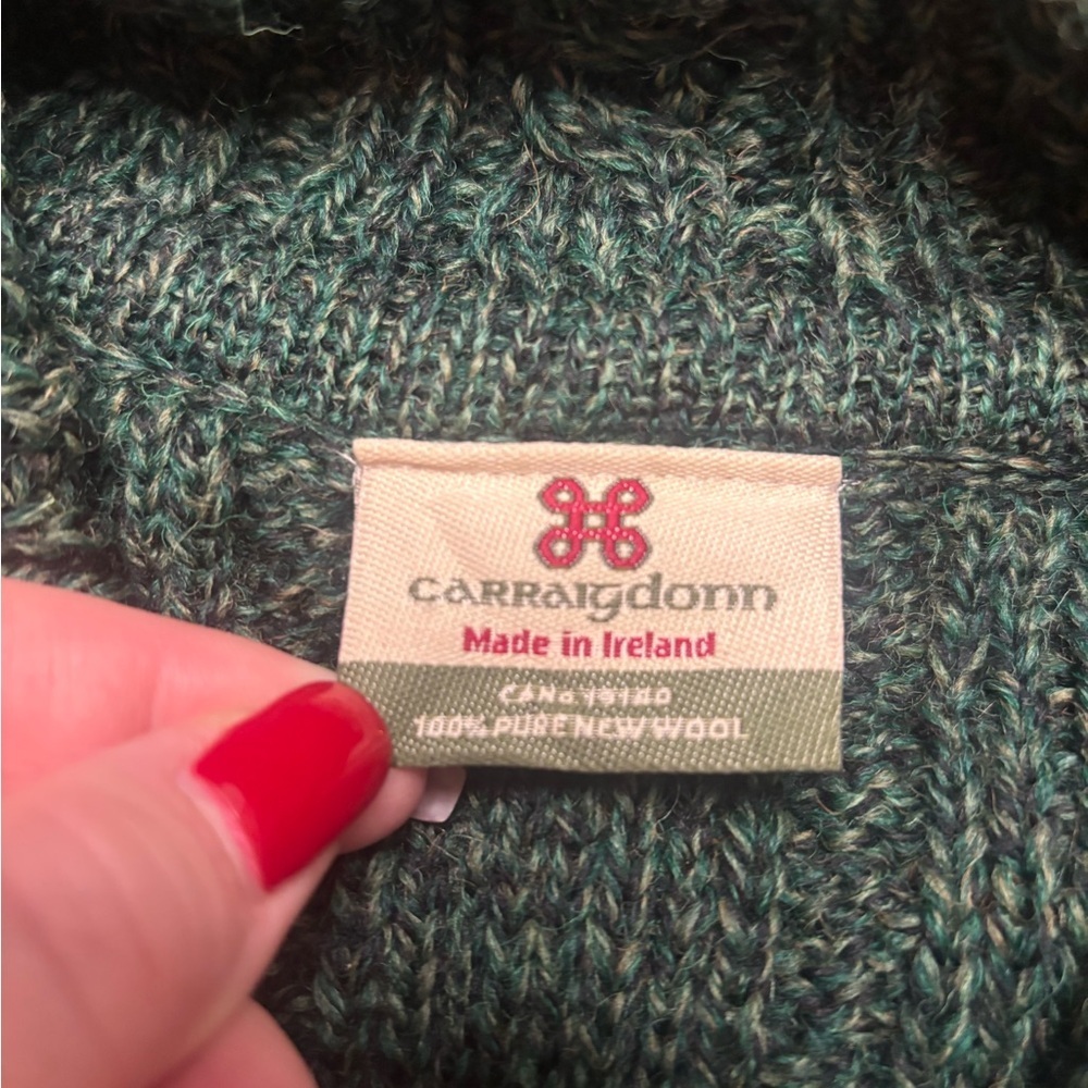 Carraig Donn Cable Knit Wool Cardigan Sweater Green Single Button Large Ireland - Picture 6 of 7